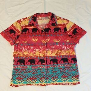 Vintage Hot Pink Chico's Elephant Button Up Shirt